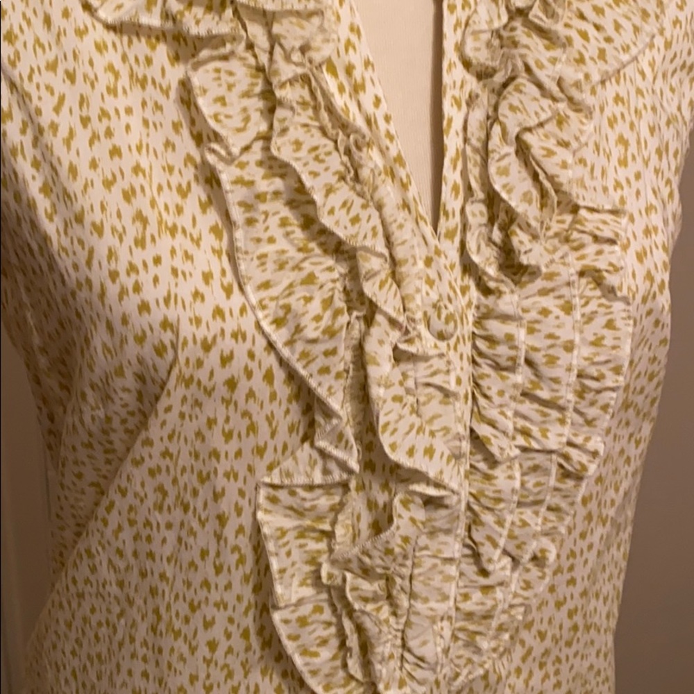 LOFT Yellow and White Ruffle Front Blouse